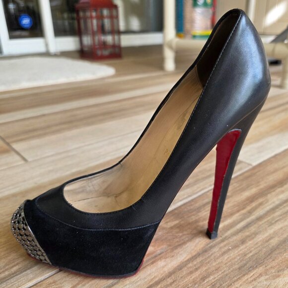 Christian Louboutin Maggie 160 Black Leather & Suede Pumps Eur.39